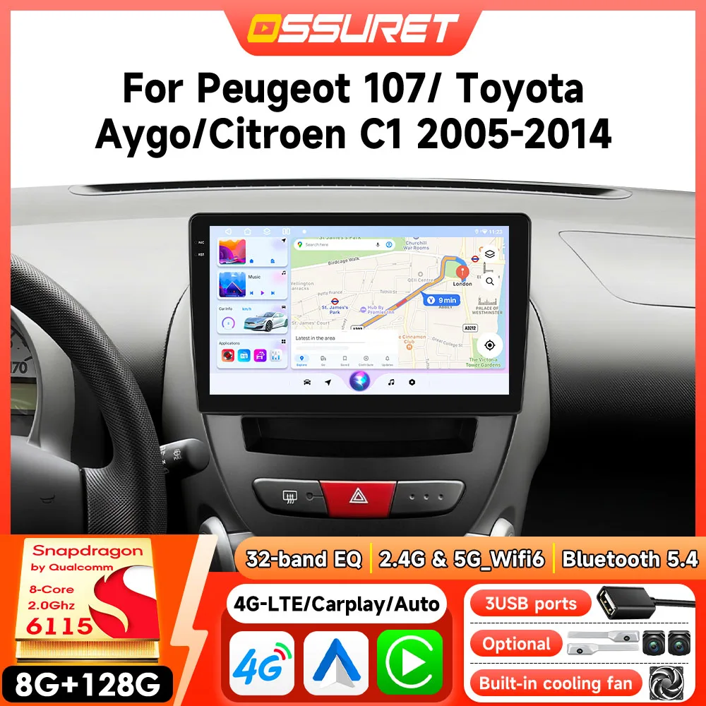 Image of Android Autoradio für Citroen C1 Peugeot 107 Toyota Aygo 2005-2014 Autoradio Carplay Android Auto 6115 Intelligenter Bildschirm-Player