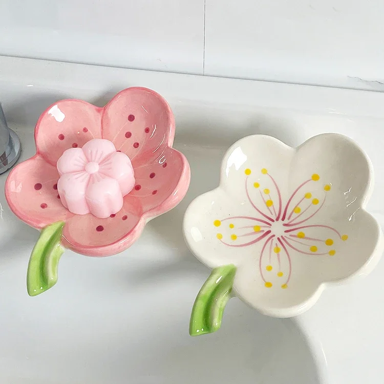 Ceramic Soap Box Petal Flower Cute Soap Dish Holder Sink Sink Drain Leak Creative Fertilizer Cover Soap Holder Decoration