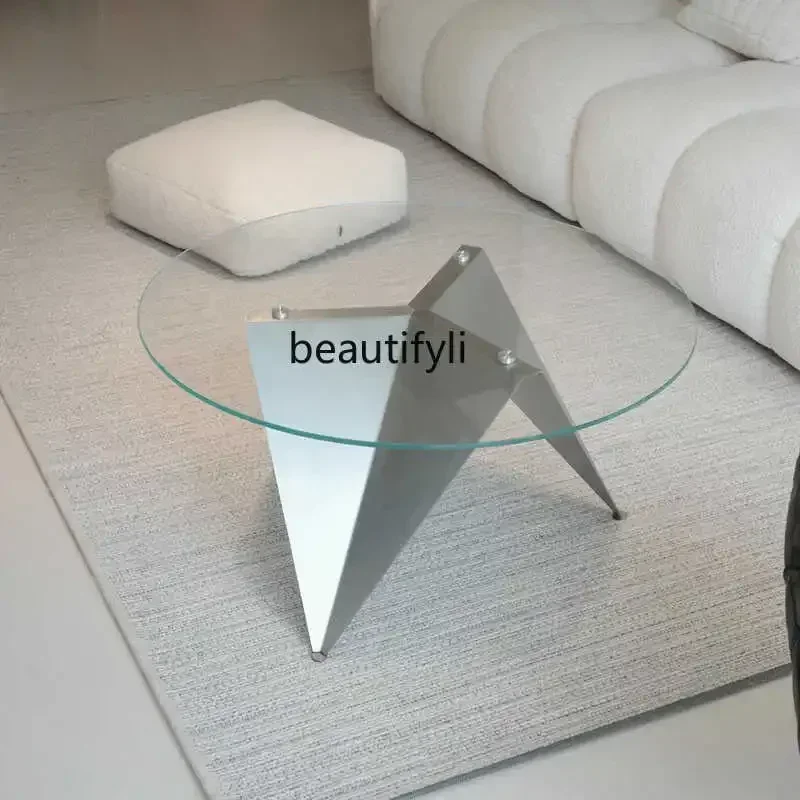 

LJYMinimalist Stainless Steel Glass Round Coffee Table Simple Design Living Room Low Coffee Table
