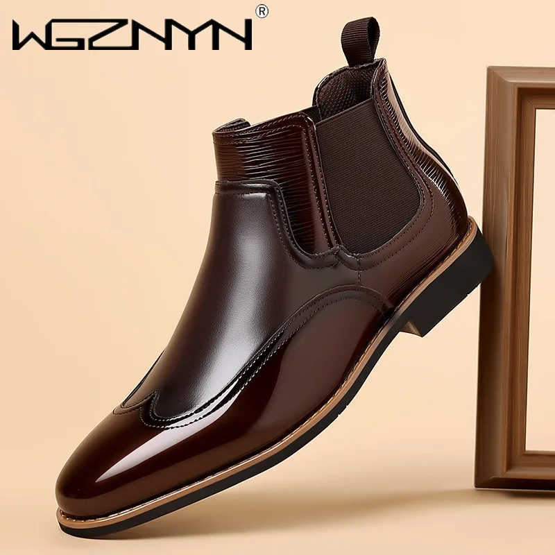 Mode Luxus Männer Stiefel Brogue Leder Schuhe Herbst Business Chelsea Stiefel Britischen Stil Hombres Botas High Top Schuhe Kleid