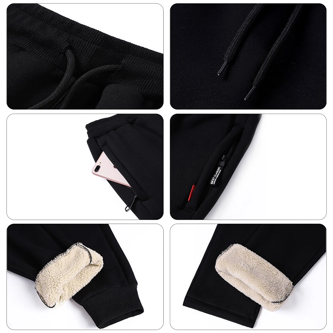 Kolongvangie Men's Thermal Fleece Joggers Sweatpants Sherpa Lined Winter Workout Running Skiing Elastic Waist & Drawstring Pants