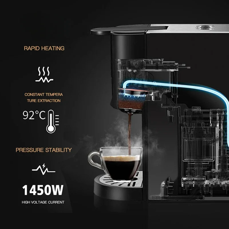 1450W Home Capsule Coffee Machine Italian Capsule Small Multifunctional Coffee Machine Portable Espresso Coffee Machine