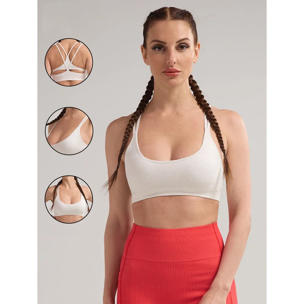 

2025 Summer Women's New Shockproof Back Sports Underwear Cross Strap Yoga Bra Gather Fitness Quick Drying Sports Tank Top