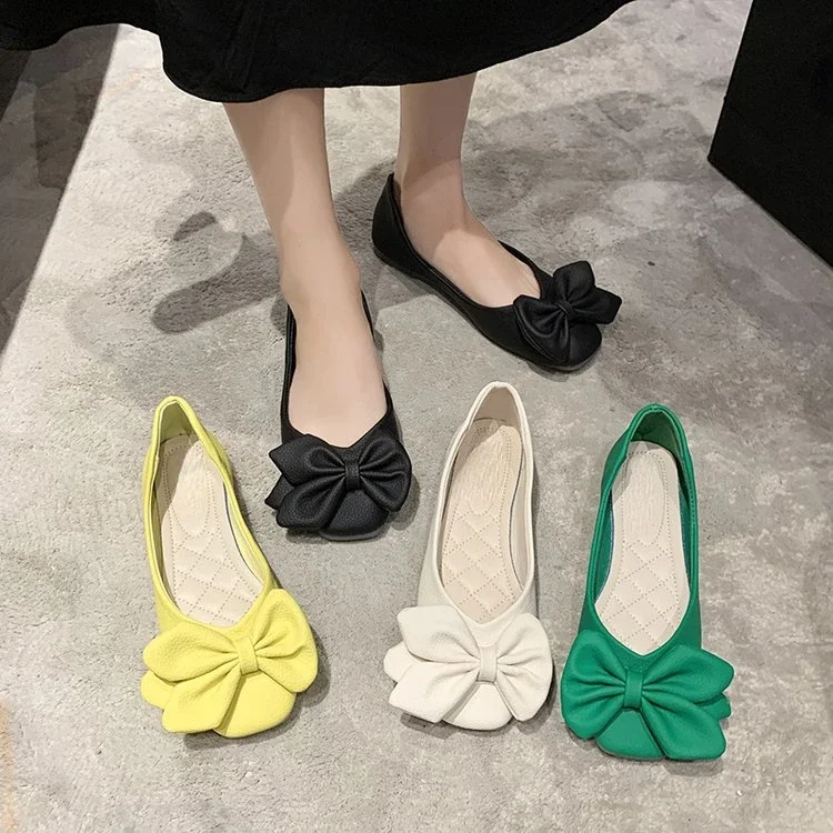 New Fashion Pumps  Soft Casual Women Sneakers 2023 Fashion Women Low Heel Square Toe Bow Solid Color Ladies Flat Shoes