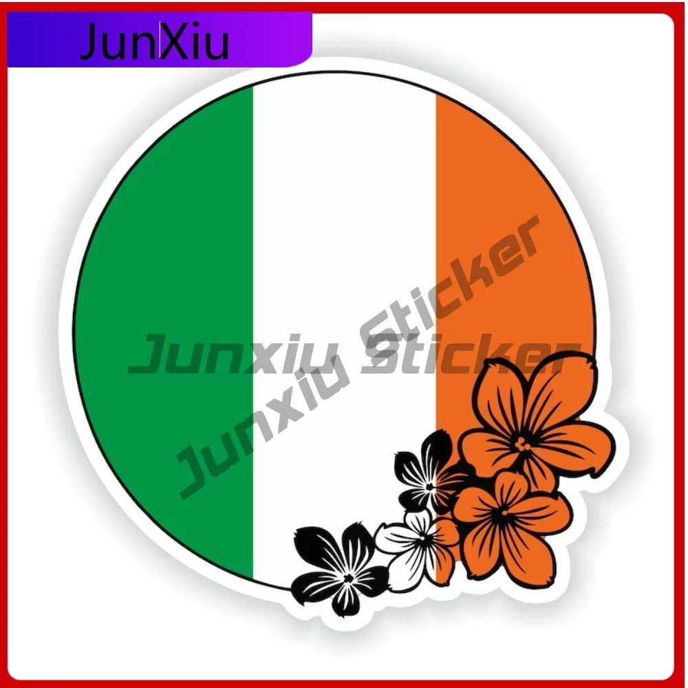

Ireland Round Flag Flower With National Emblem Creativity Stickers Vinyl Graphic Custom Printed Decals Car Cover Waterproof Outd