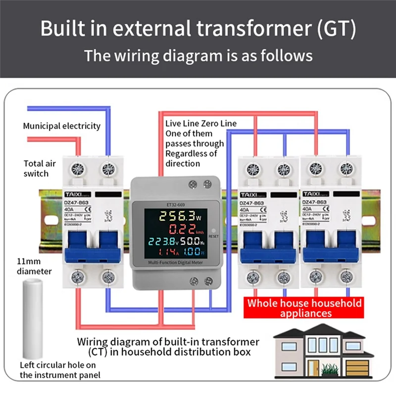 N75R-อัจฉริยะมิเตอร์ไฟฟ้า 220V แรงดันไฟฟ้า Power ความถี่ Factor Meter Rail ประเภทเมตร