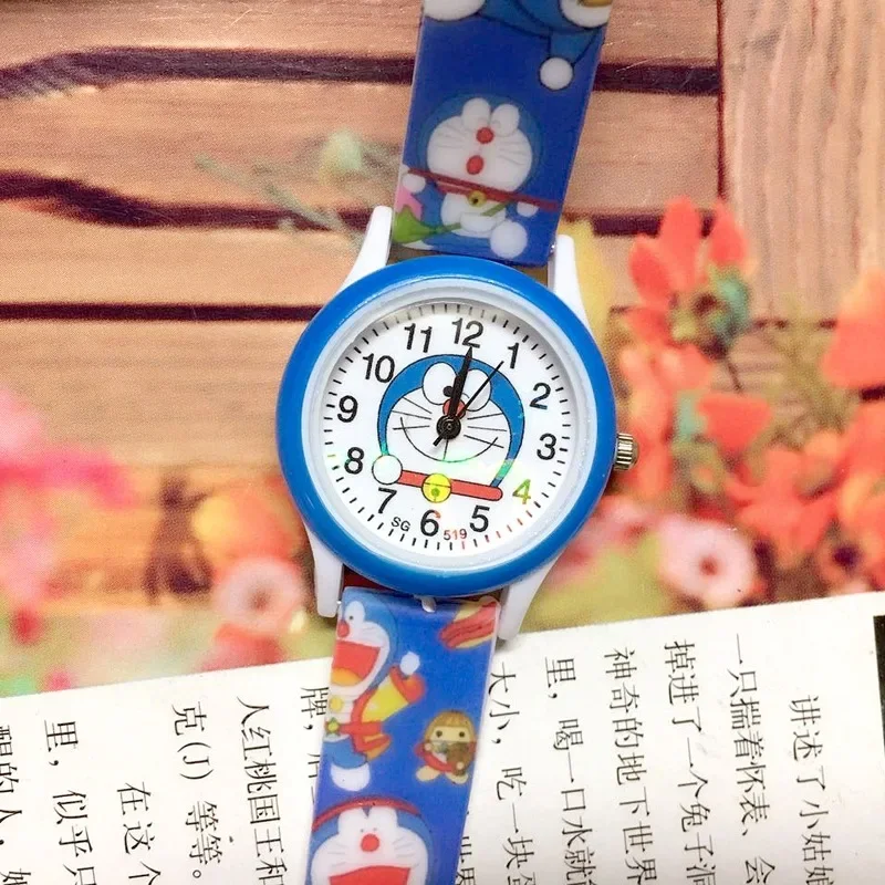 Disney-reloj de cuarzo con estampado de dibujos animados para niños, pulsera de silicona con diseño de gato Jingle, Doraemon, regalo de cumpleaños