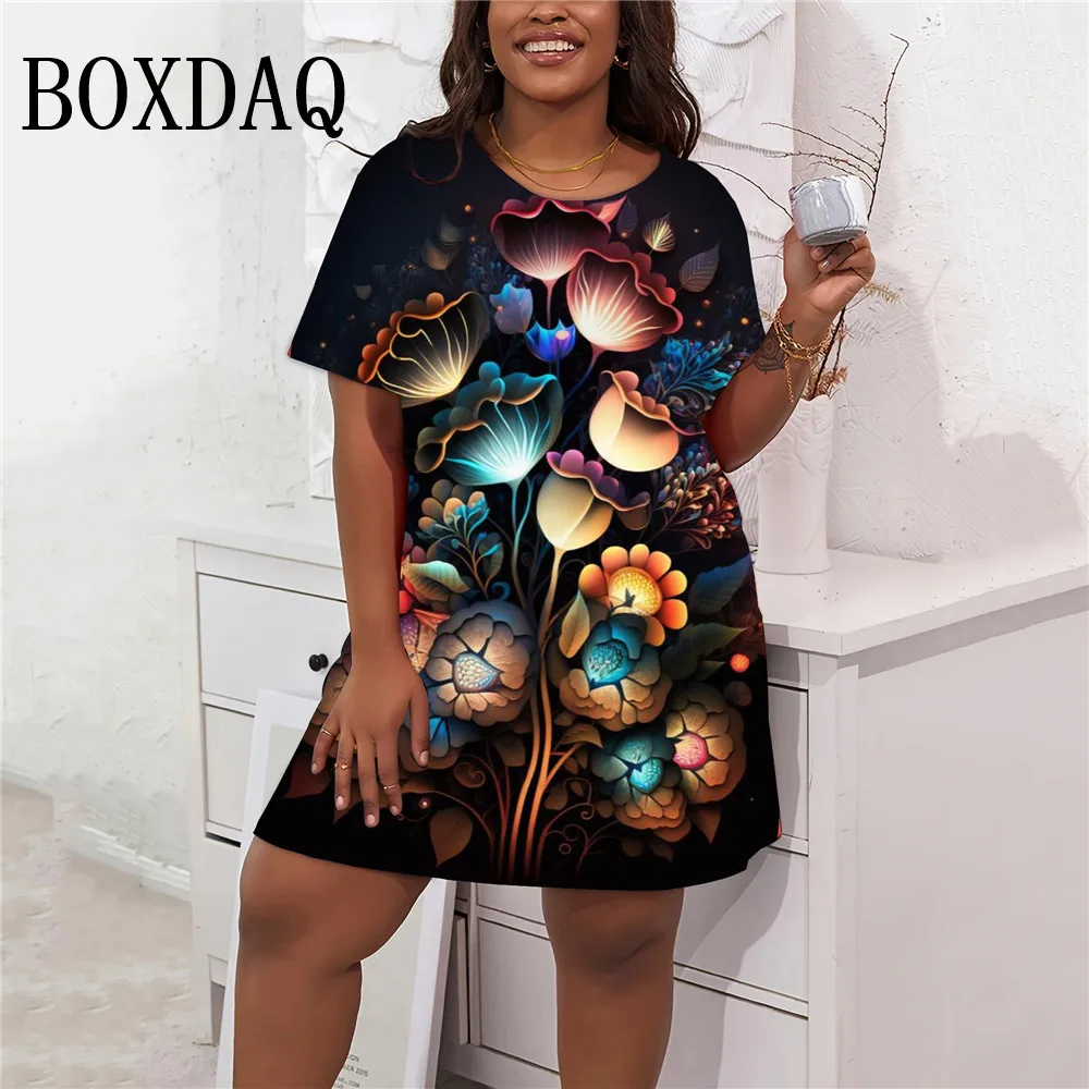 Tie Dye Painted 3D Print Gradient Dress For Women Streetwear Casual Short Sleeve Summer Fashion O-Neck Dress Sundress Plus Size