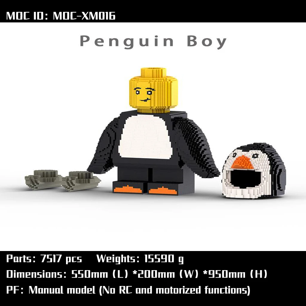 MOC-XM016 Giant Youth Penguin Suit Model con disegni PDF Building Blocks mattoni bambini compleanno regali di natale