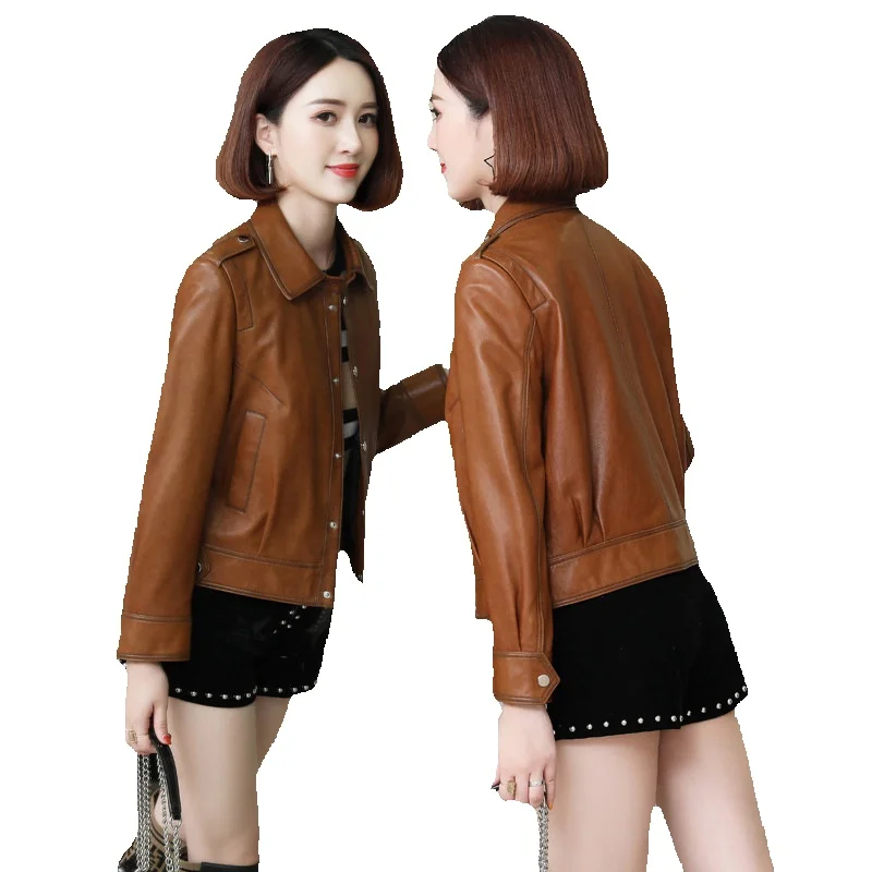 

Leather Jacket For Women's Short New Sheepskin Jacket Motorcycle Korean Version Slim Fit Single Leather Top Jacket