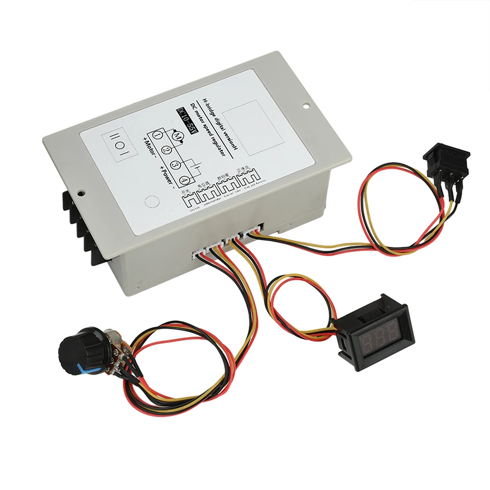 DC 10-55V 20A PWM DC Motor Speed Controller Start Stop Switch Forward and Reverse Rotation Digital Percentage Tachometer