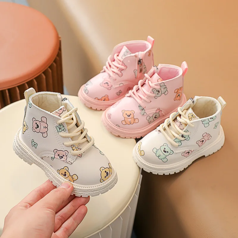 Girls Boys Warm Cartoon Leather Boots Non-slip Wear-resistant Kids Shoes Cute Baby Short Boots Fashion Children Cotton Footwear