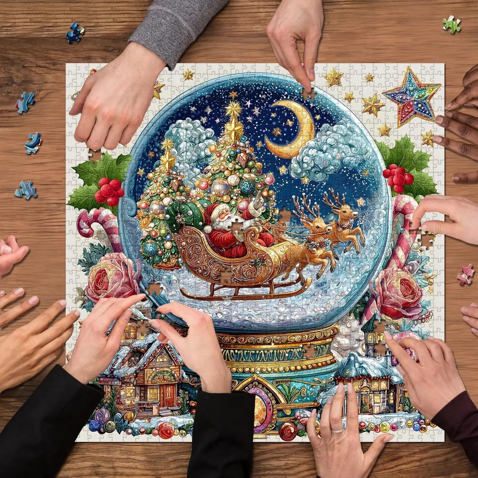 Kerst Sneeuwbol Puzzel Kerst Winter Scène Uitdagende Puzzels Kleurrijke Vakantie Familiebijeenkomst Activiteiten voor het leven