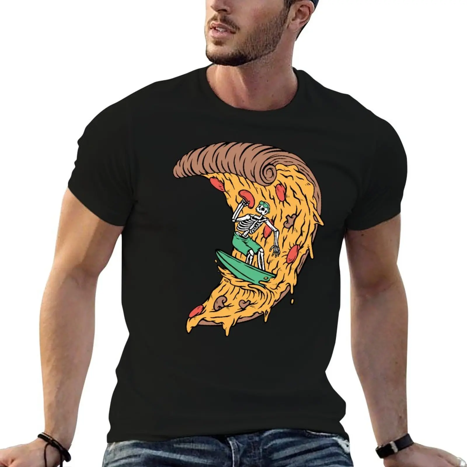 

Surfer Boy Pizza Funny Surfing Skeleton T-Shirt t shirt man casual man t shirts high quality luxury brand T-Shirt