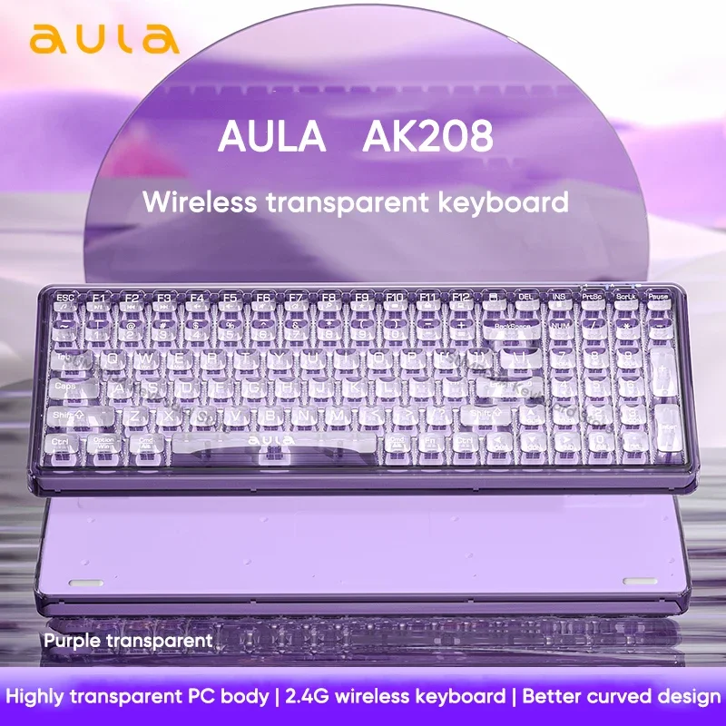 

AULA AK208 Беспроводная клавиатура 2,4G, милый прозрачный белый свет, механическая перезаряжаемая для офиса, 99 клавиш для офиса