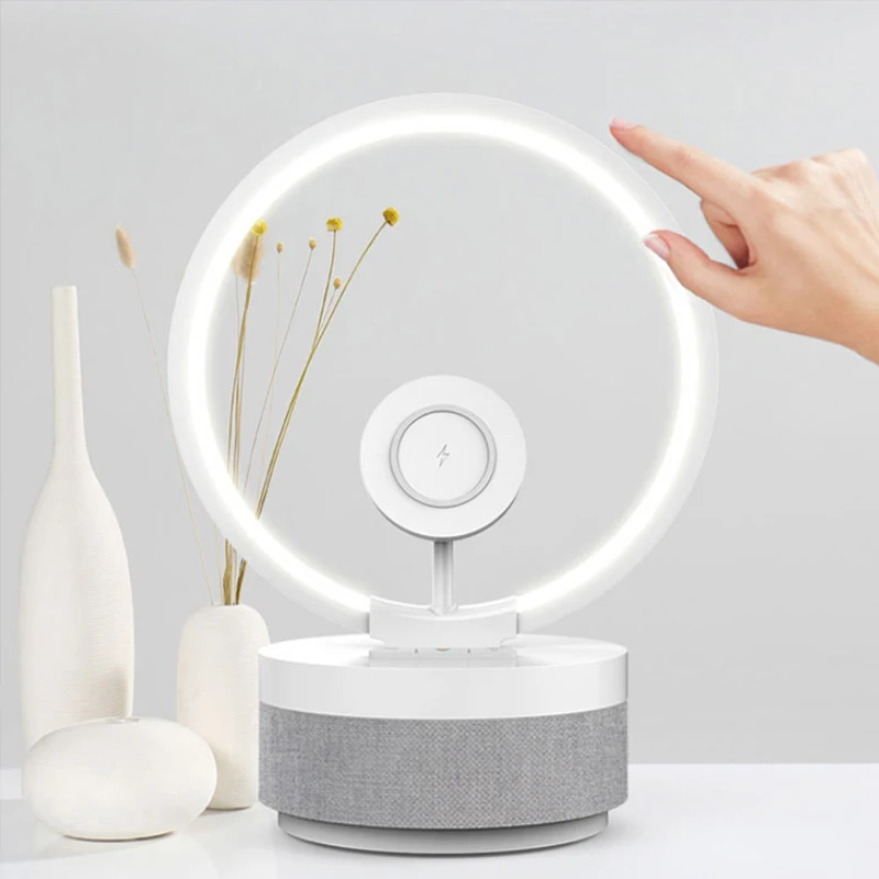 2024 New Multi-Function Wireless Charging Lamp BT Speaker Smart AI Night Light Brightness Adjustment Table Lamp as Gift