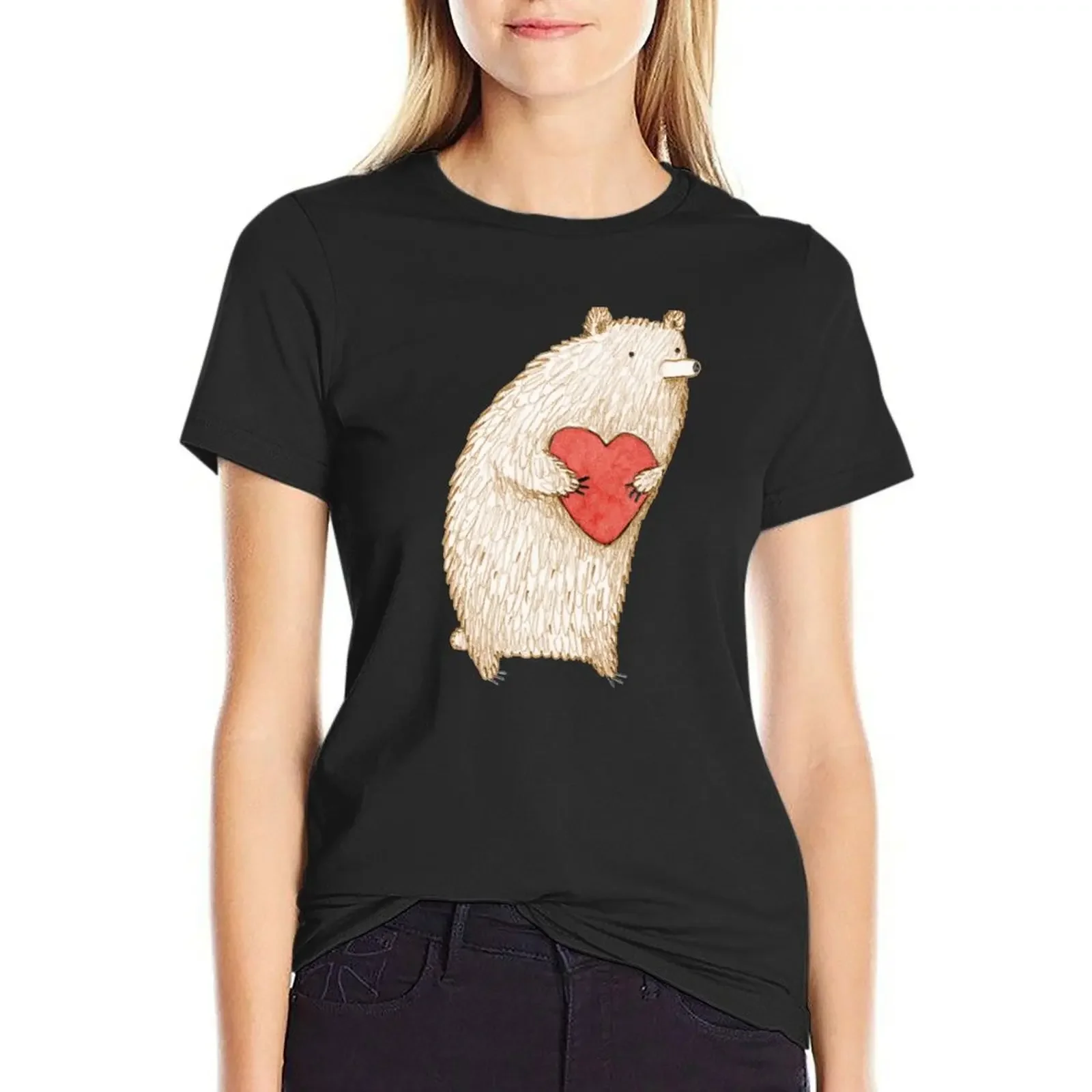 

Bear with Heart T-shirt summer clothes vintage clothes female Women's summer blouses 2024