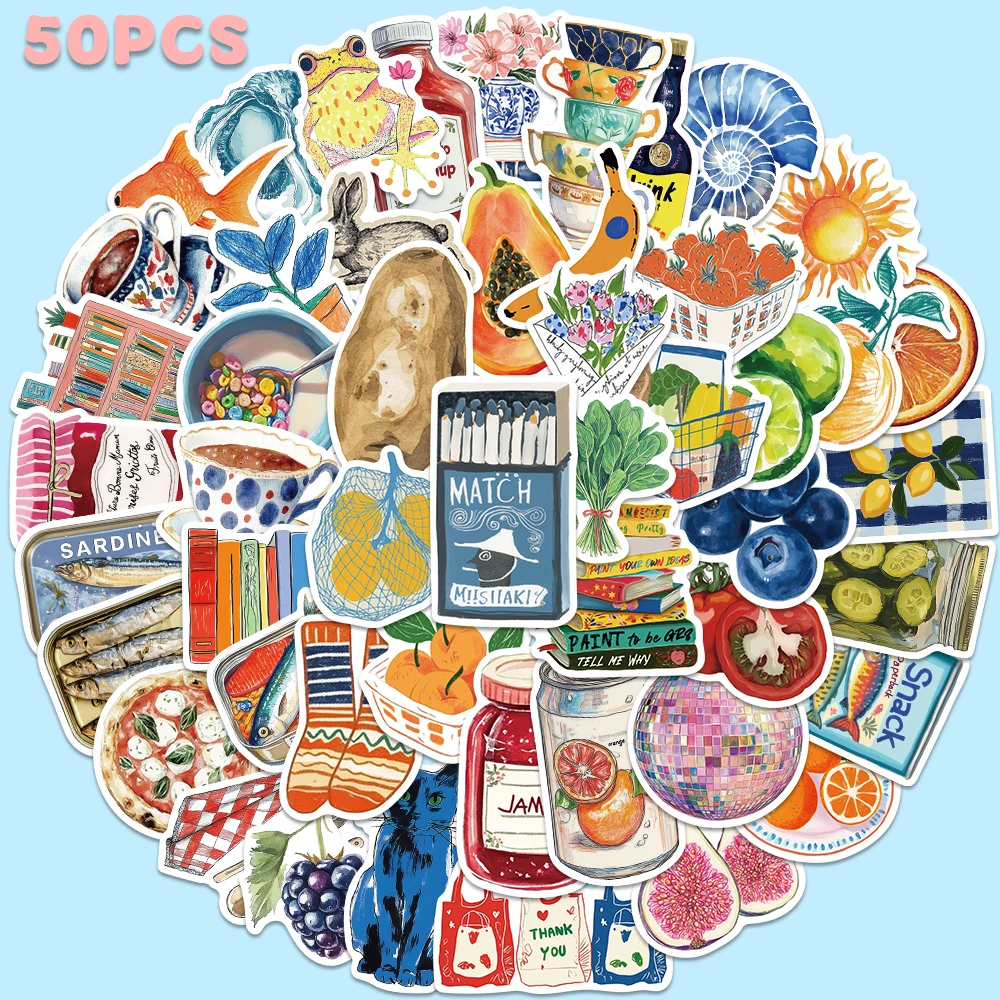 50 stücke Retro Aquarell Stil Cartoon Graffiti Aufkleber Für flasche Laptop Computer Gitarre Sammelalbum Telefon Aufkleber Aufkleber