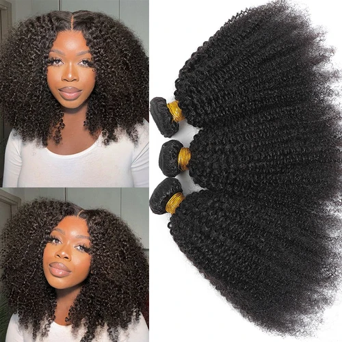 Imagen 1 del producto Extensiones de cabello humano brasileño, mechones Afro rizados, extensión de cabello humano tejido Remy para mujeres, 1, 2, 3 uds., Color Natural