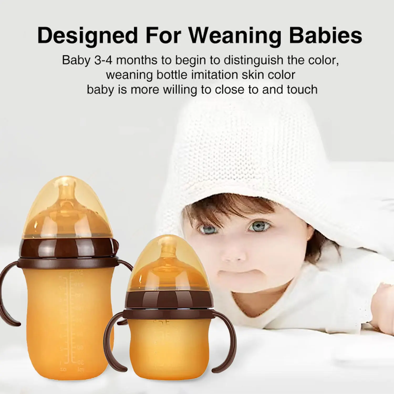 Baby 0-36 months Nano Silicone Handle Water Bottle 150ml 240ml Baby Boys & Girls Bisphenol Free Soft  Bite Resistant