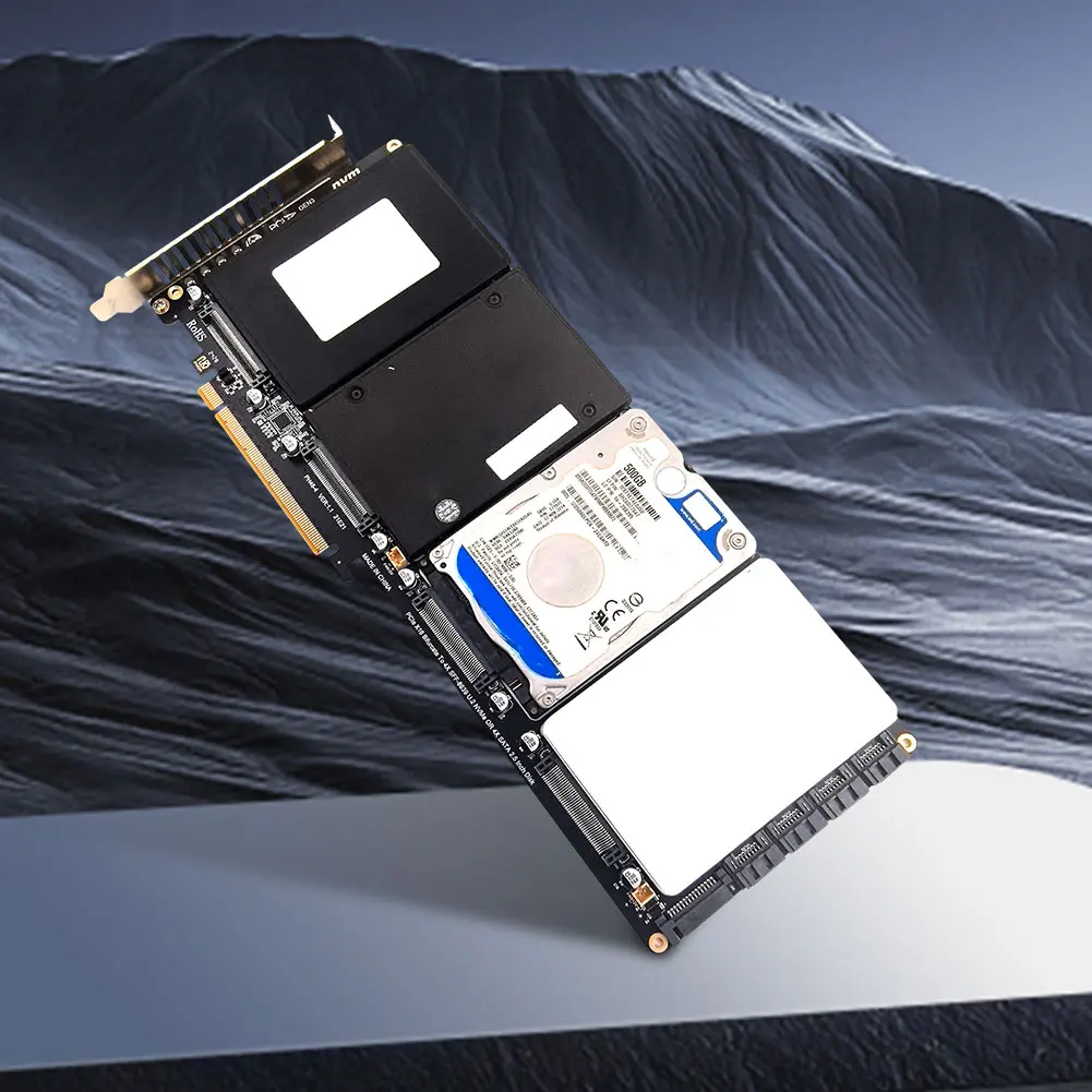 Scheda adattatore SATA PCI-E 4.0 16X da 2,5 pollici a 4 porte Supporto scheda madre PCIe X4x4x4x4 Biforcazione U.2 a scheda PCIe con indicatore LED