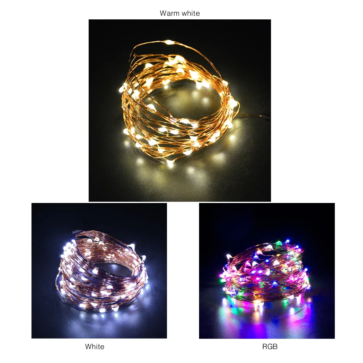 USB LED Copper Wire String Lights, Guirlanda impermeável, Fairy Lights, Decoração do partido, Natal, Casamento, 5m, 50LEDs, 10m, 100LEDs