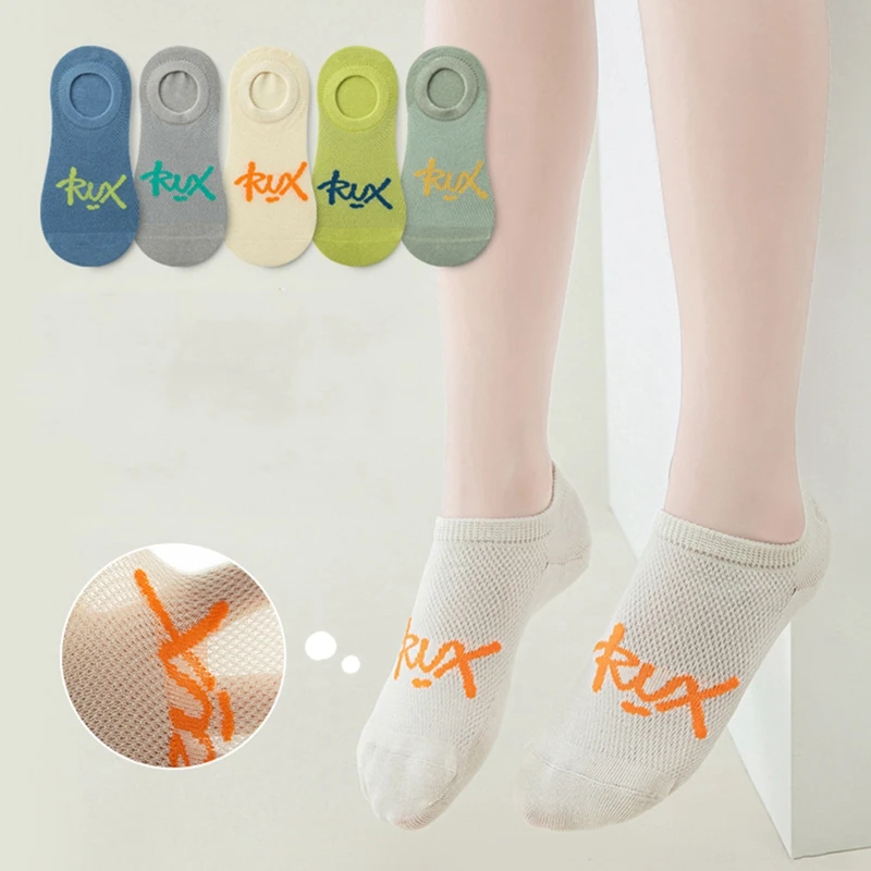 

5Pcs Kids Socks Spring Summer Cotton Girls Thin Breathable Socks Cute Letter Embroidery for Children Baby Clothing Accessories