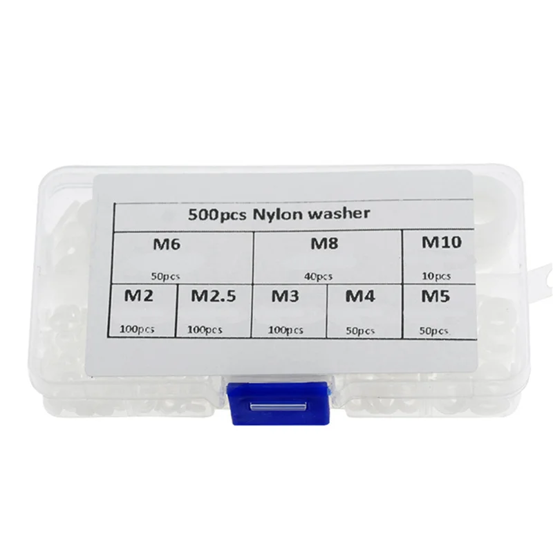 

AB42-1000 шт., набор прокладок из белого нейлона с плоской шайбой M2 M2,5 M3M4M5 M6 M8 M10, комплект пластиковых уплотнительных колец, крепеж