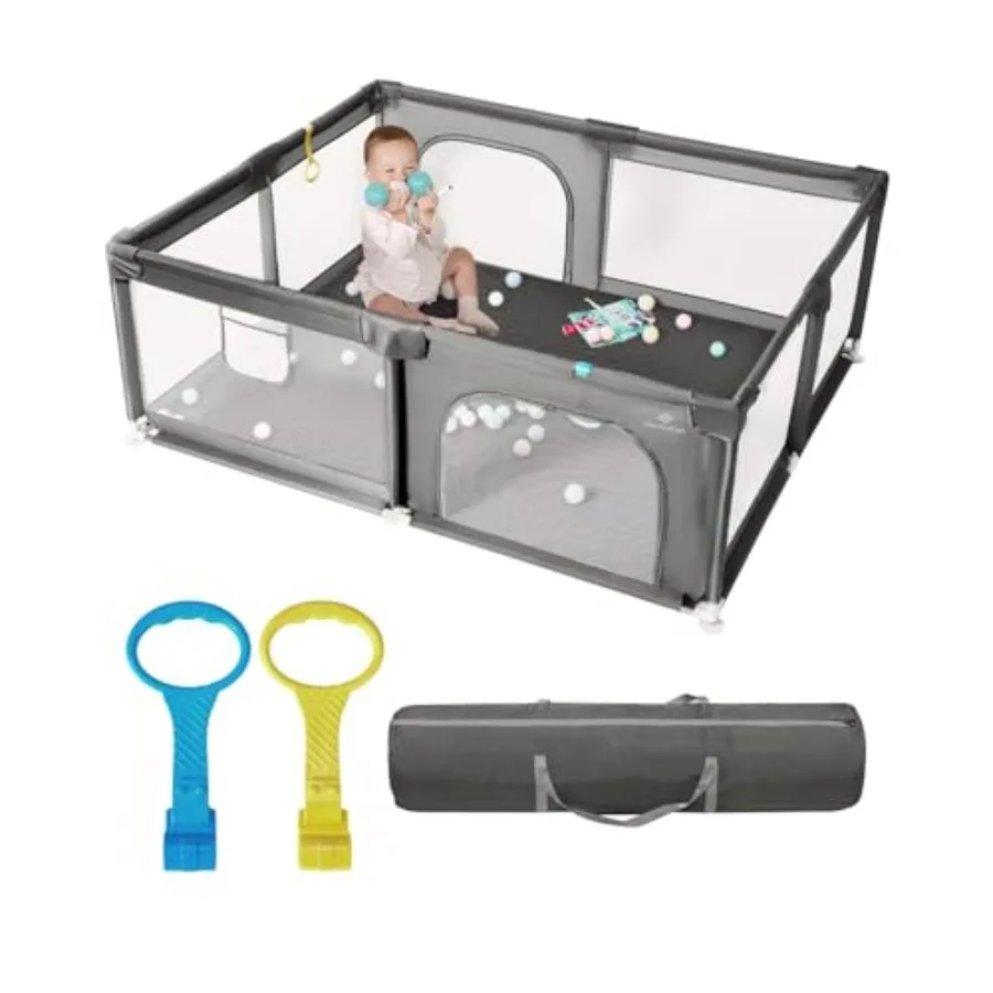 

Очень большой детский манеж 71 x 59 дюймов с мягким толстым серым игровым ковриком, безопасный игровой центр для младенцев и малышей, легко собирается.