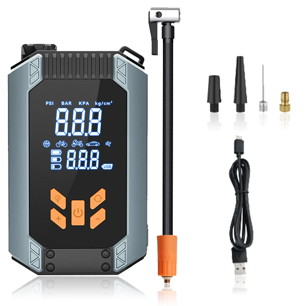 LED dual screen digital display, real-time monitoring of battery and tire pressure, wireless vehicle air pump