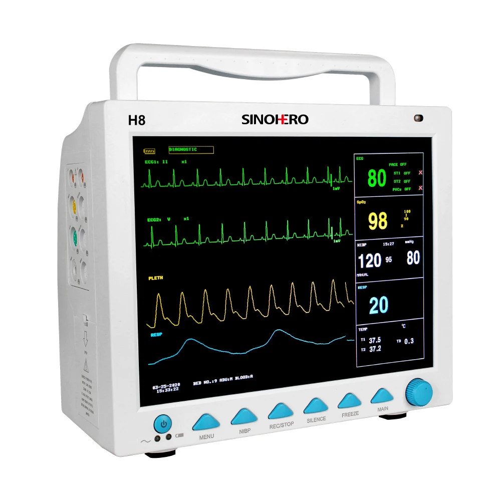 SINOHERO H8 Multi-Parameter Patient Vital Sign Monitor for Human 12.1'' Color LCD Display ECG RESP NIBP SpO2 TEMP Machine