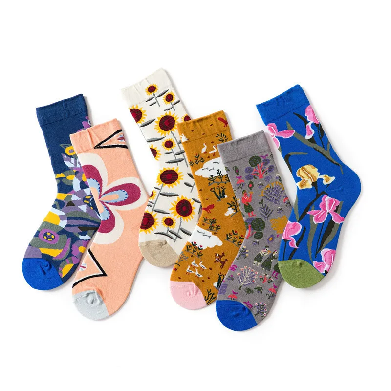 1Pair Harajuku Women Happy Socks Cotton Combed Street Fashion Funny Fantasy Casual Novelty Party Girls Dress Gifts Socks Autumn