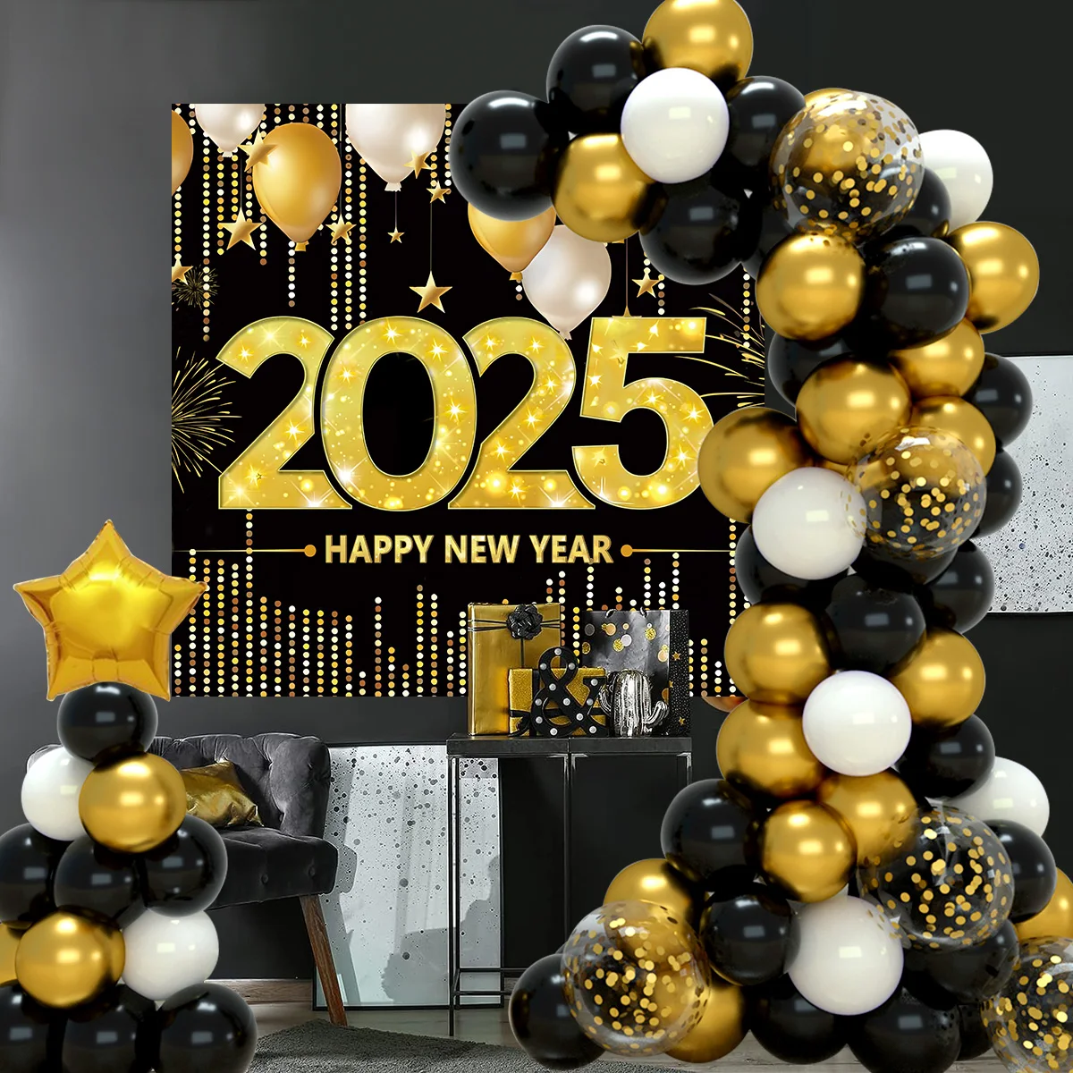 Happy New Year Decorations 2025 New Year Balloon Arch Garland Kit for Christmas Decoration Theme New Years Eve Party Supplies ﻿