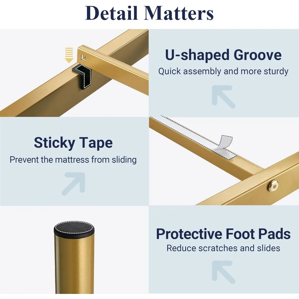إطار سرير معدني عتيق على الطراز الفيكتوري مع لوح أمامي ولوح للقدمين وتخزين وسهل التجميع، ذهبي #6