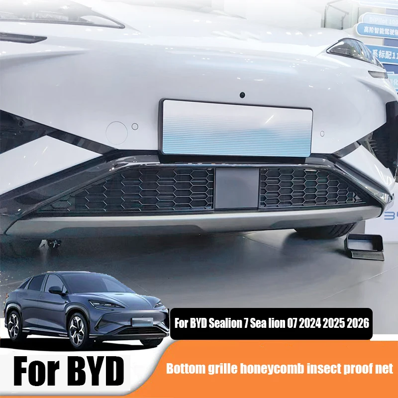 For BYD Sealion 7 Sea lion 07 EV 2024 2025 2026 The honeycomb insect proof mesh on the lower grille is bright black