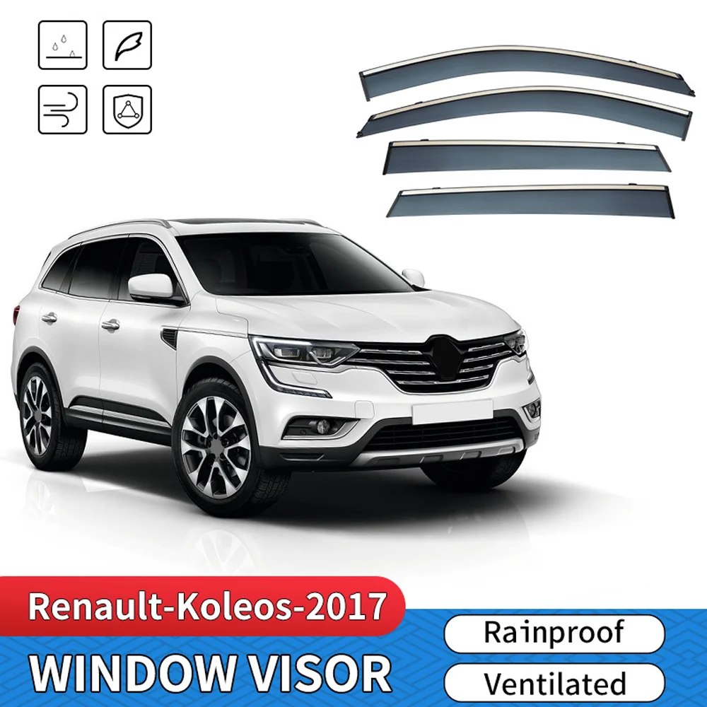 

Хромированные полоски, защита от дождя для Renault Koleos 2017-2023, ветровые дефлекторы, дверной козырек, вентиляционный козырек, оконный козырек, автомобильные аксессуары