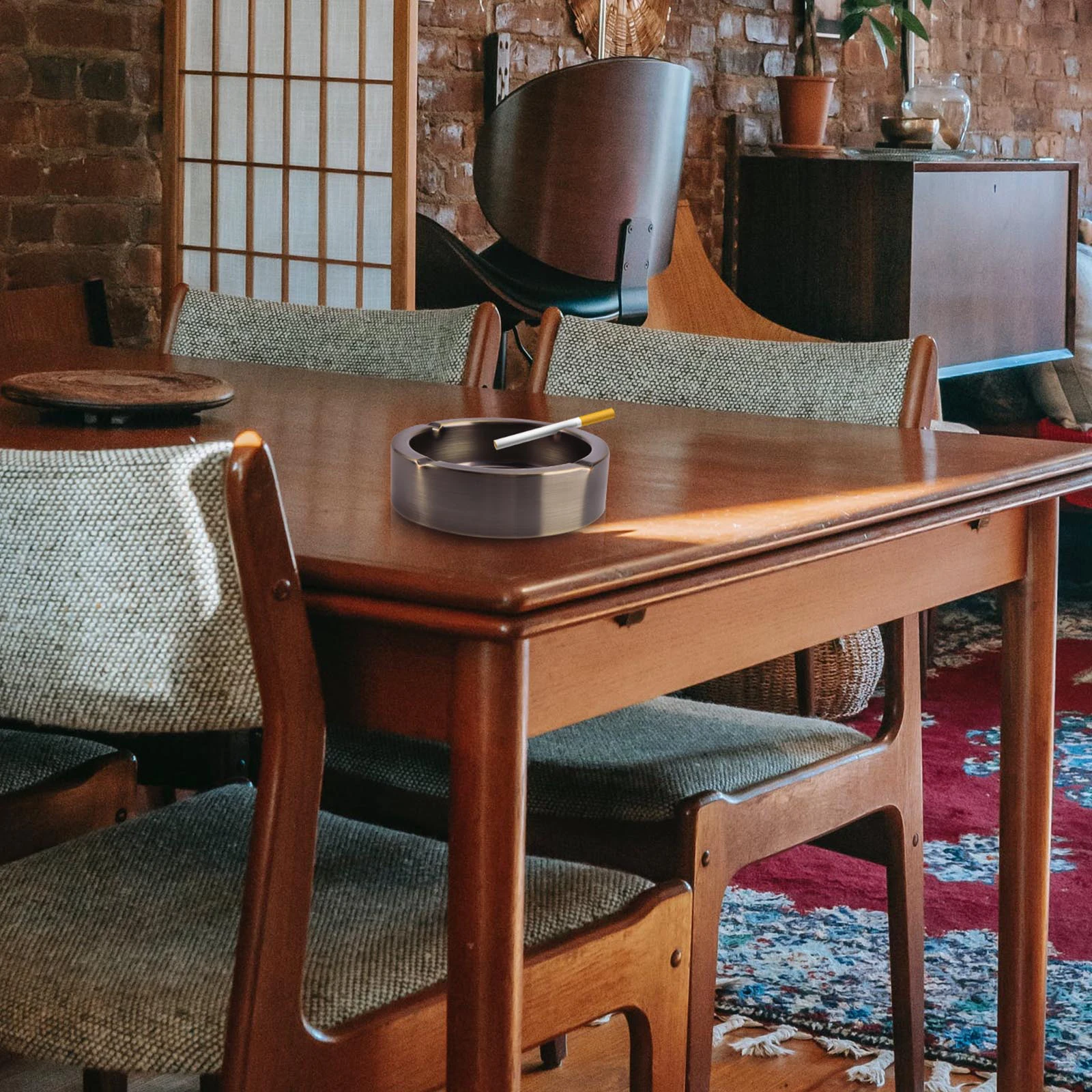 

Stainless Steel Ashtray Creative Thickened Anti-fall Ashtray Cigarette Smoking Ash Tray for Car Home(Green Bronze Large Size)