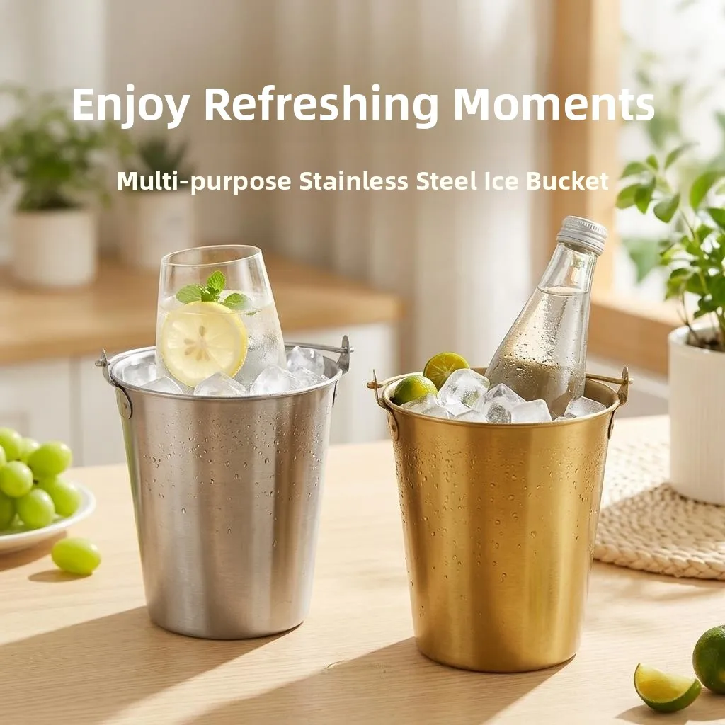 Cubo de Hielo de Acero Inoxidable Estilo Americano de Alta Gama, Cubo Creativo para Partículas de Hielo, Ideal para Restaurantes, Aperitivos Fritos y Pollo Frito