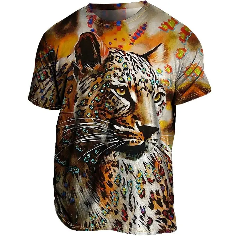 

Summer Fashion Animal Tiger Men'S T-Shirt Creative 3d Hd Printing Personality Trend O Collar Short Sleeve Oversized Size Shirt