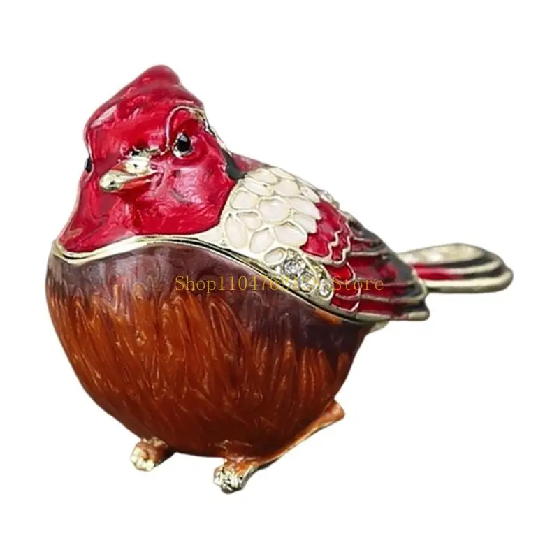 Ornamental Bird Jewelry Box with Fitted Lid, Raised Texture, and Metal Body for Holding Small Jewelry Together best sale