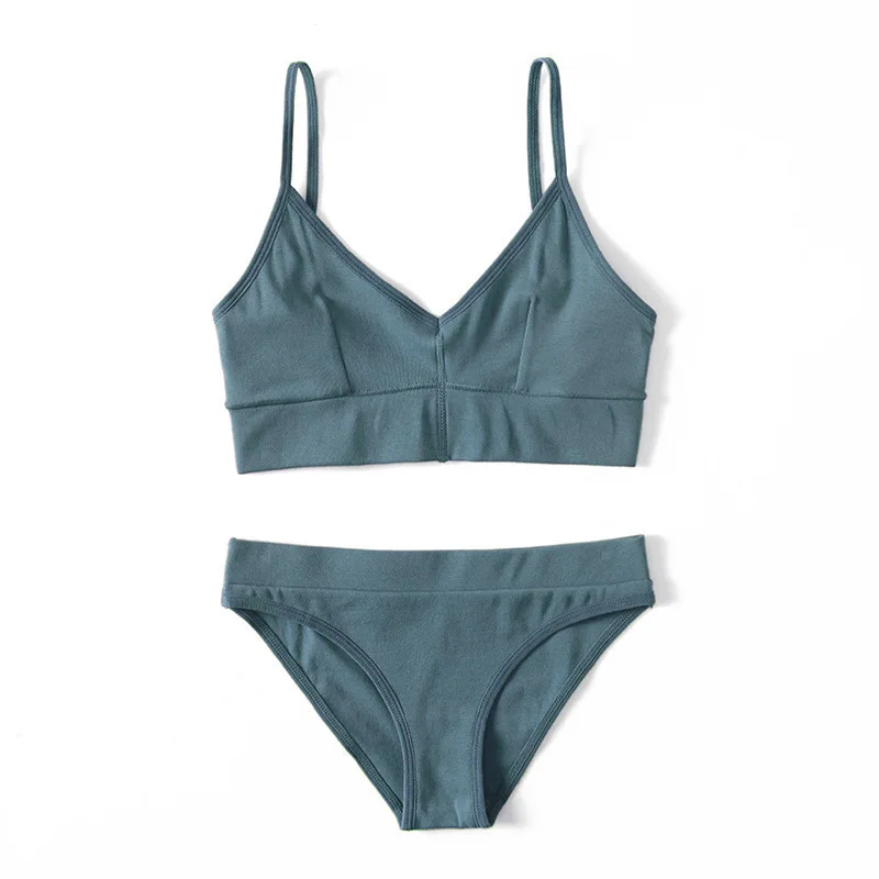 European American Fashion Sexy Spice Girl Solid Color Bra Suit Women's Thin Shoulder Strap Suspender Top Briefs Two-piece Suit view 3