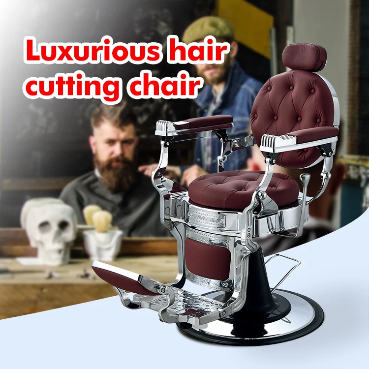 Portable Metal Classic Retro Barber Chairs luxury wholesale vintage red salon equipment barber chair For Hair Cutting