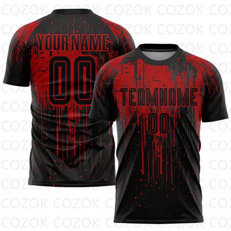 Customized Black Red Football Jerseys for Men Unisex Football Short Sleeves Athletic Tee Shirts