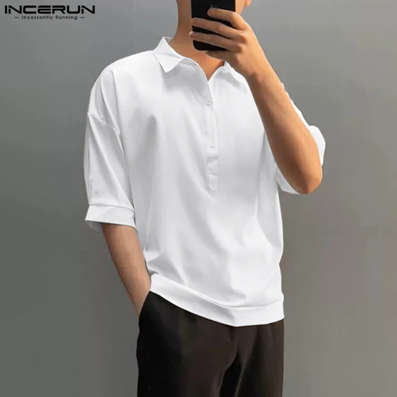 

Casual Simple Style Tops INCERUN Handsome Men's All-match Shirts Fashion Well Fitting Male Lapel Short-sleeved Blouse S-5XL 2024