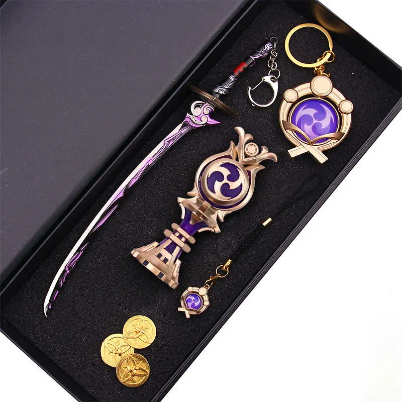 

Anime Keychain Genshin Impact Luminous 7 Element Weapons Eye Of God Keychains Gift Box Set Model Venti Xiao Zhongli Toy Keyring