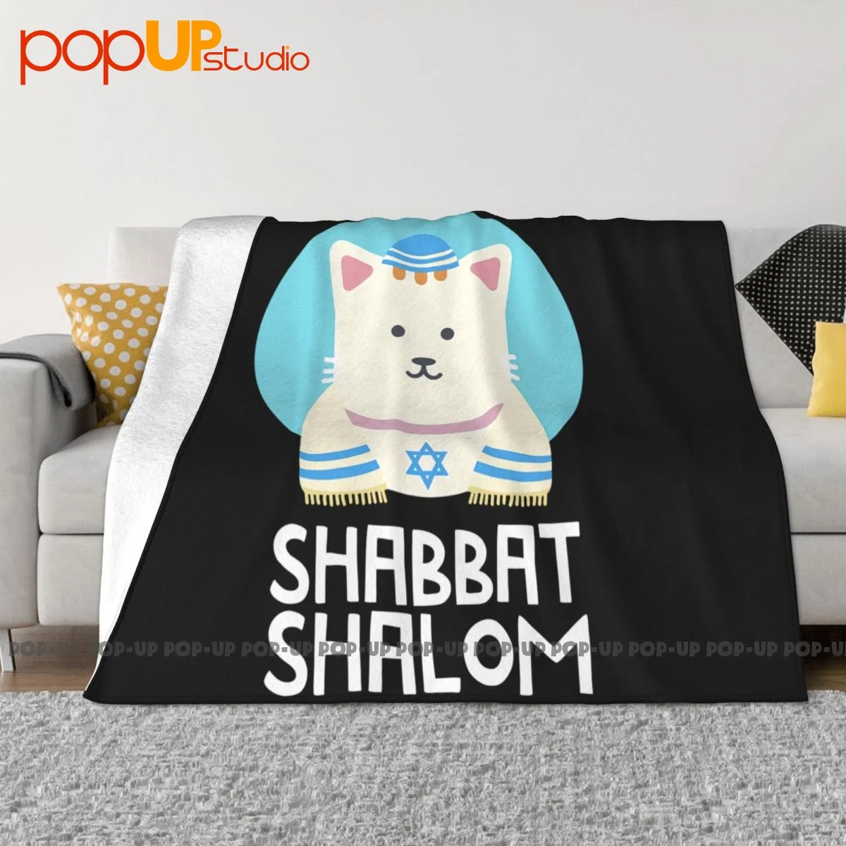 Jewish Shabbat Shalom Cute Cat With Kippah Blanket Quilt Thicken Breathable Bedding Travel Sleeping Sheets