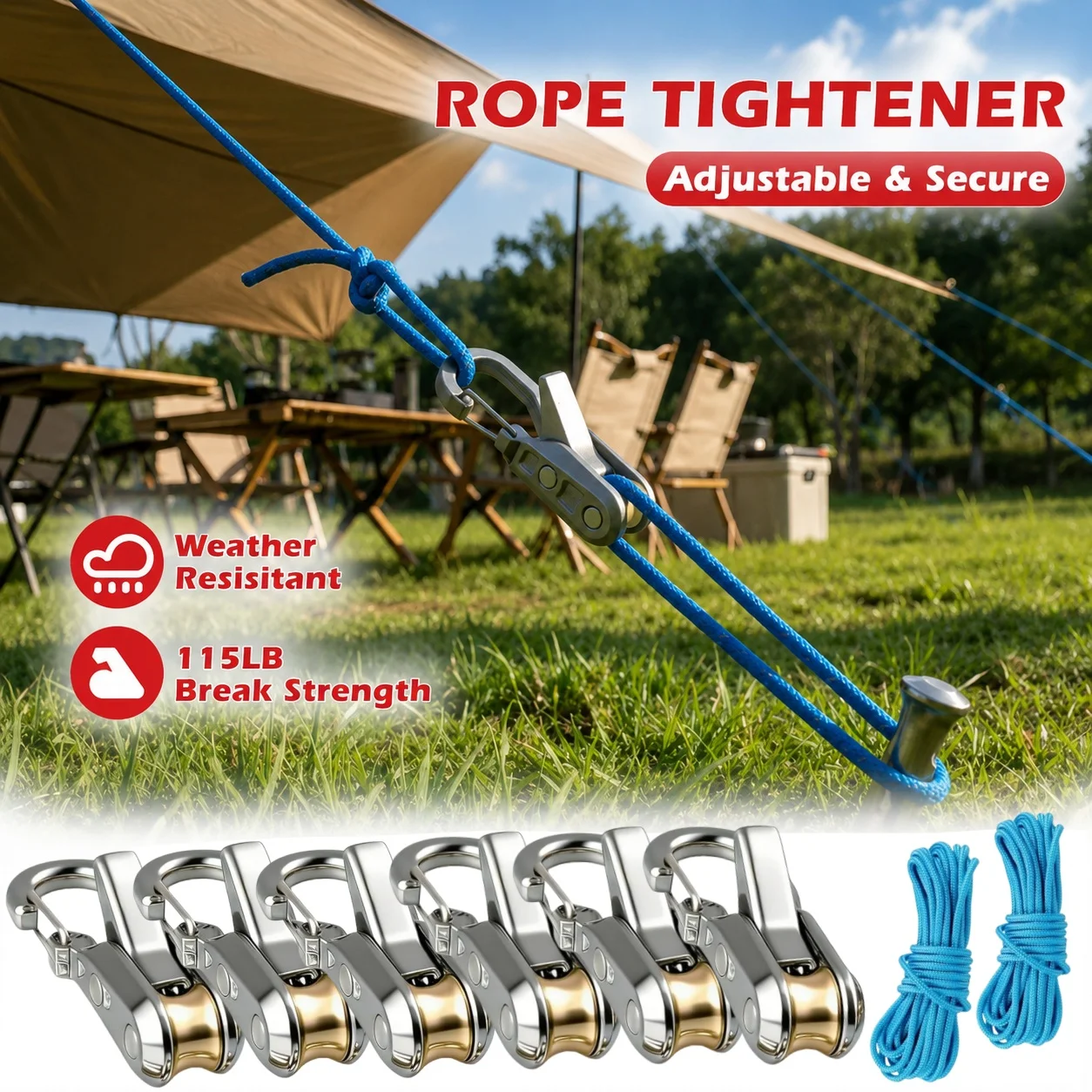 1/2/5/10/20er-Pack Seilspanner & Spannvorrichtung – Hochleistungs-Spannwerkzeug für Campingzelte, Planen, Hängematten & zur Sicherung von Outdoor-Ausrüstung