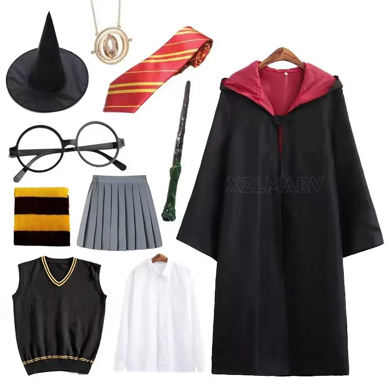 Adult Children Hogwarts Cosplay Magic School Robes Slytherin Halloween Cape Kids Costume Women Men Uniform Scarf Hermiones Gifts