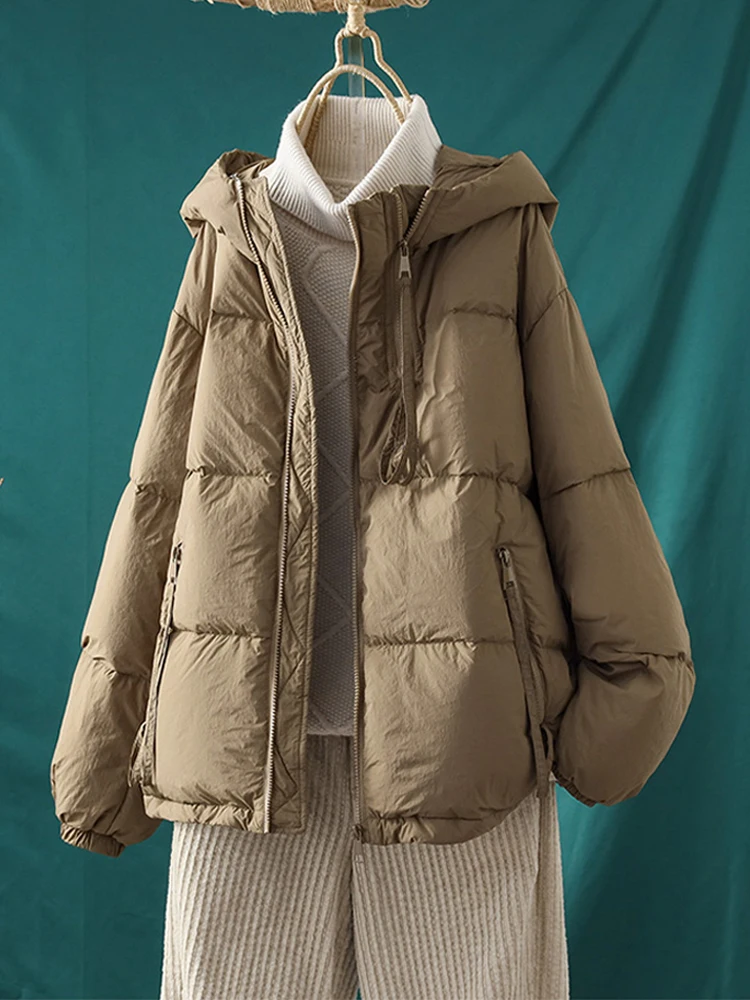 

Женская зимняя утепленная куртка из хлопка с двойной молнией, свободного кроя, в корейском стиле, для повседневной носки, с длинными рукавами и капюшоном