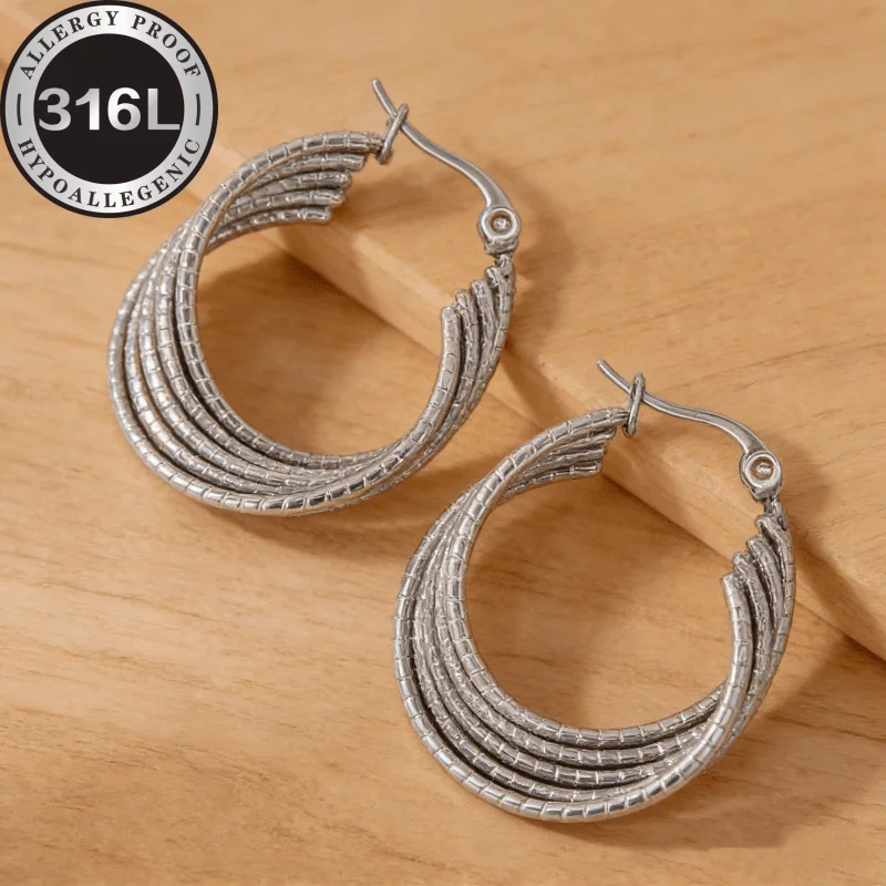 Anti-allergic, stainless steel hypoallergenic Golden earrings, reticulated five-wire cross-spell round, gold and silver